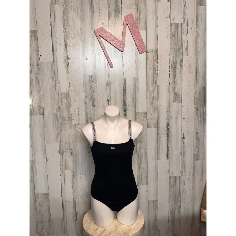 Tommy Jeans Bodysuit Black Size M Logo Strap One Piece NWT